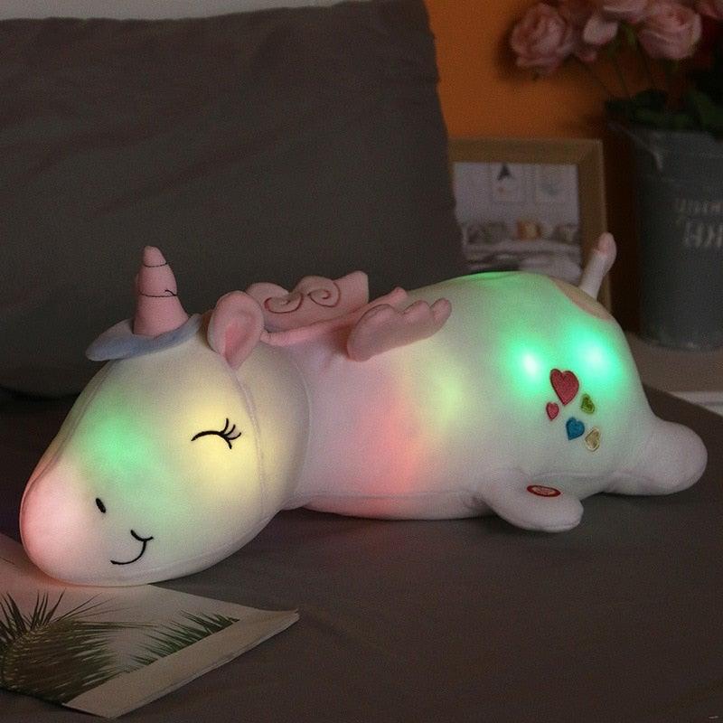 Lunacorn lysande enhörning | Mjuk gosedjursvän | LED-regnbåge | Perfekt present för barn
