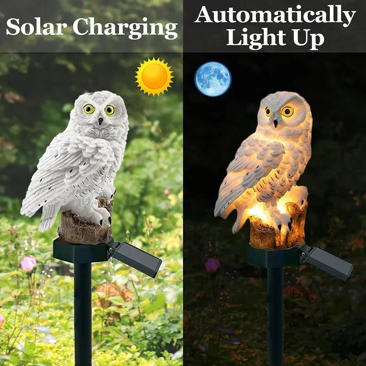 Solcellsdriven uggleträdgårdslampa med varmvit LED, vattentät IP65, 45 cm