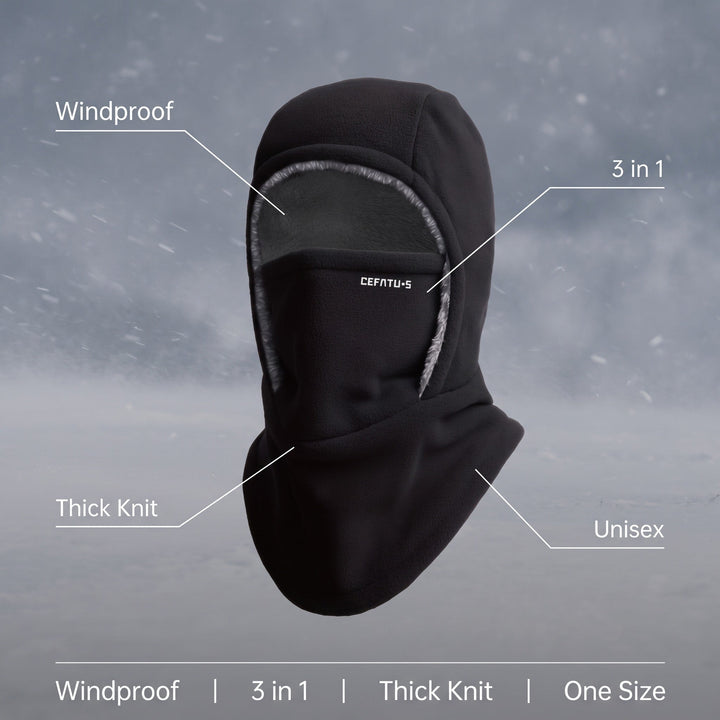 Vindtät balaklava 3-i-1 – Mössa, halsduk och ansiktsmask