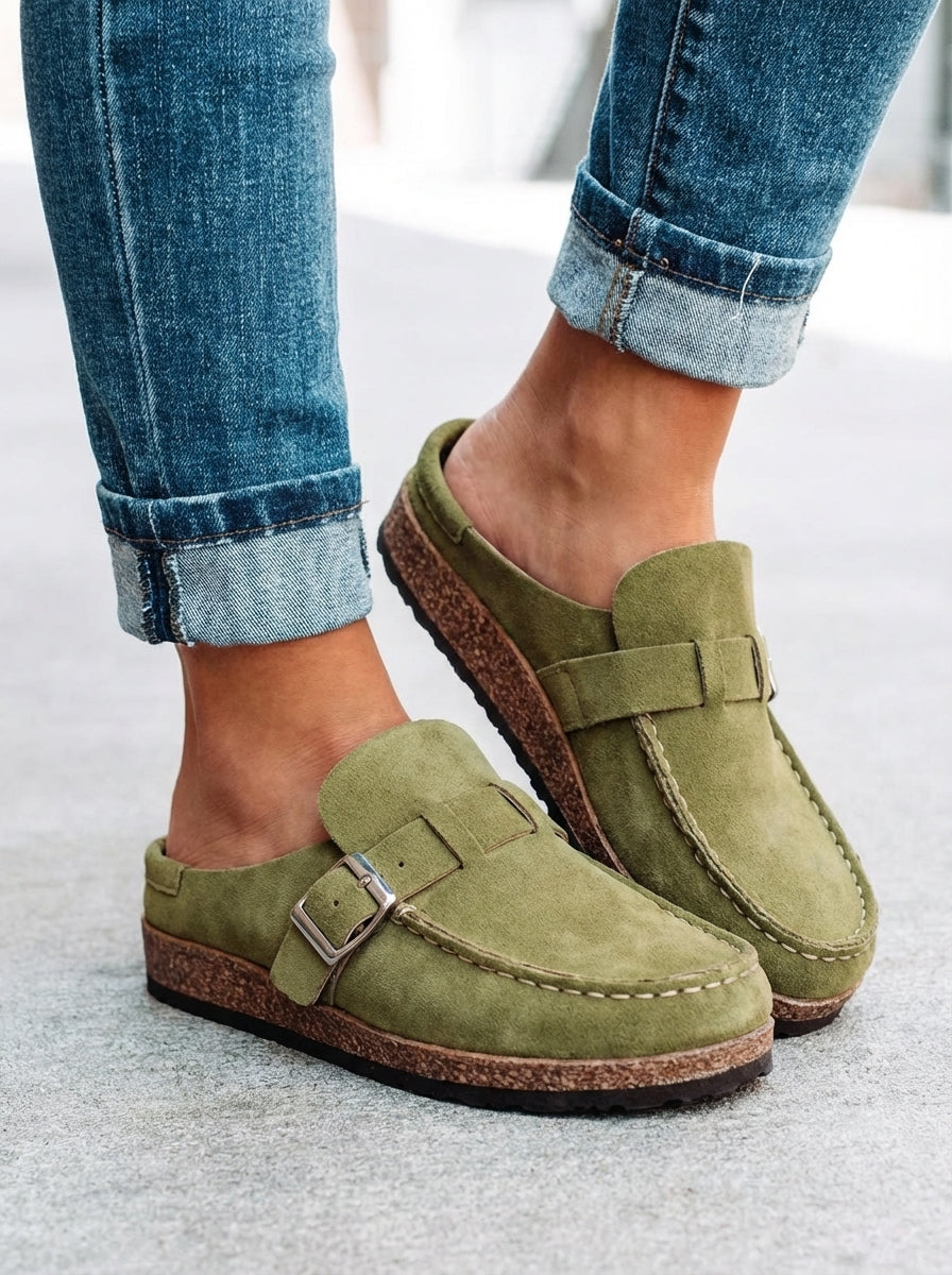 Retro platta mules med spänne för kvinnor