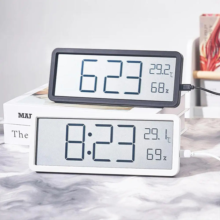 Stor digital väggklocka - LED med temperatur