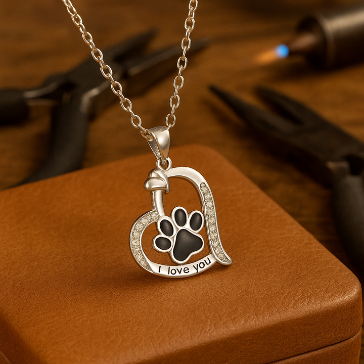 Hjärtformat Hundtassavtryck Halsband med zirkonia