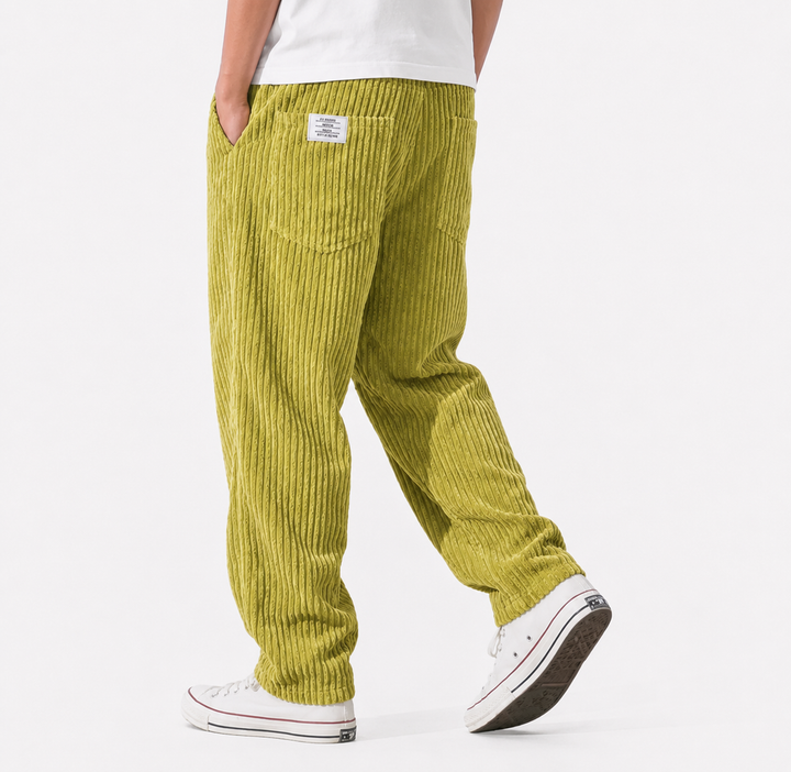 Ribbade byxor herr med elastiskt midjeband och sidofickor