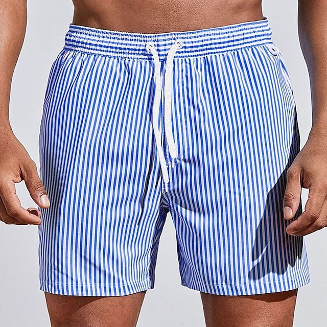 Randiga badshorts för herr med dragsko i midjan