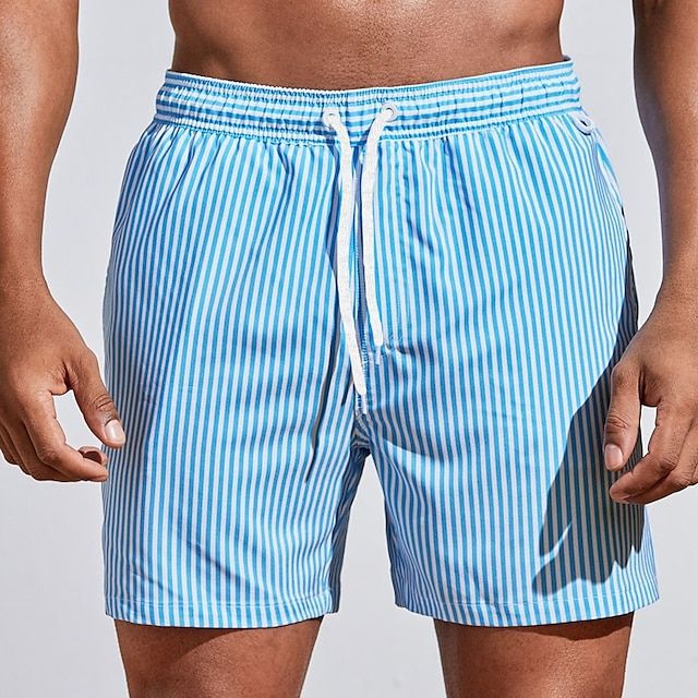 Randiga badshorts för herr med dragsko i midjan