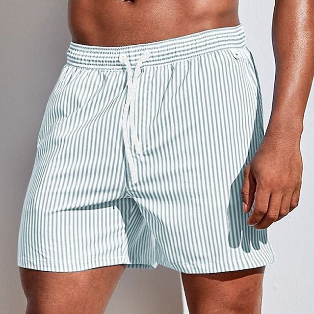Randiga badshorts för herr med dragsko i midjan