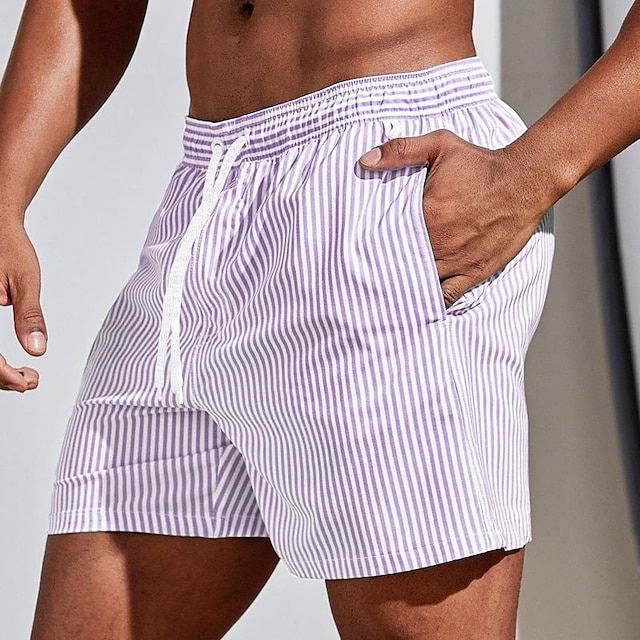 Randiga badshorts för herr med dragsko i midjan