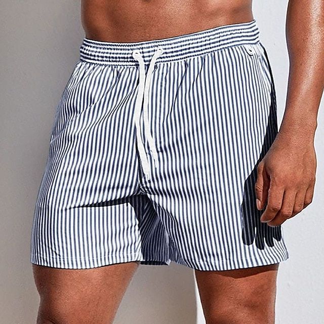 Randiga badshorts för herr med dragsko i midjan