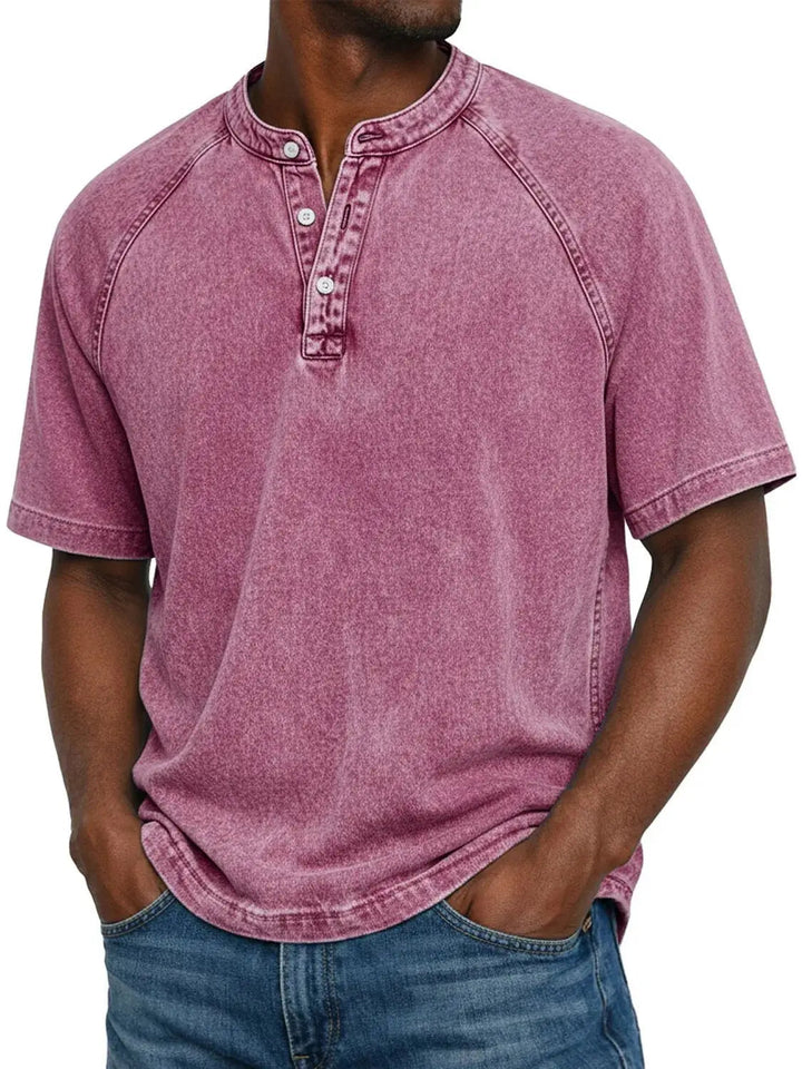 Kortärmad fritids-t-shirt för herr med raglanärmar i tvättad henley-stil