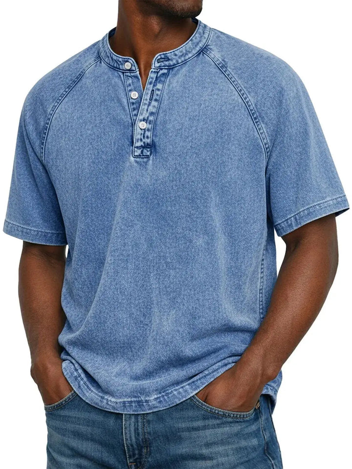 Kortärmad fritids-t-shirt för herr med raglanärmar i tvättad henley-stil