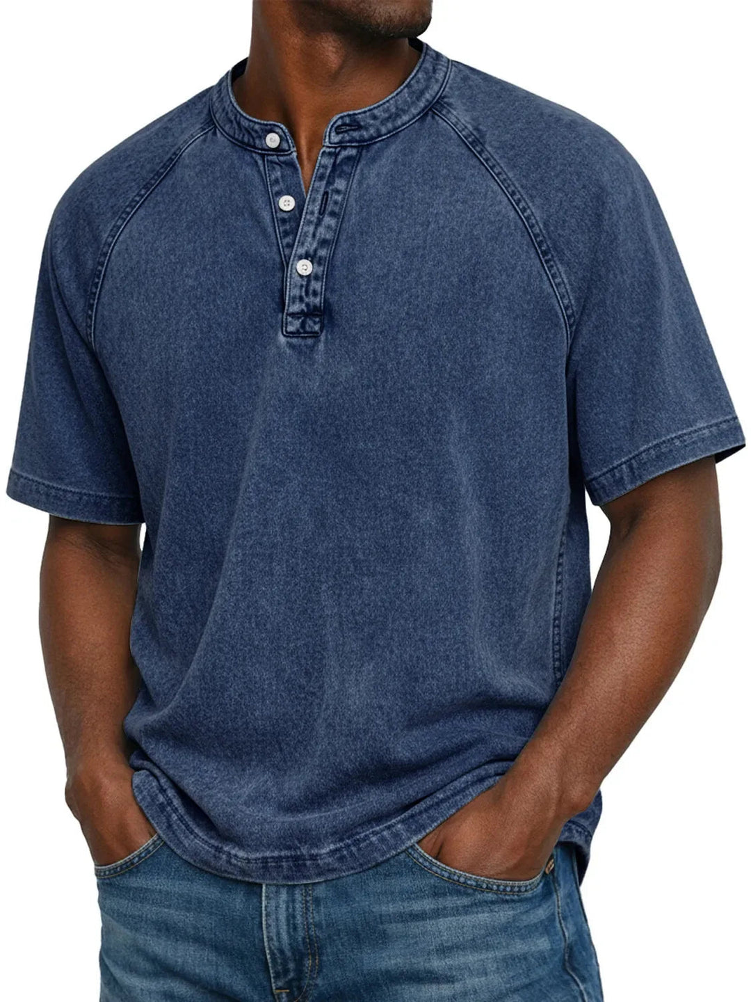 Kortärmad fritids-t-shirt för herr med raglanärmar i tvättad henley-stil