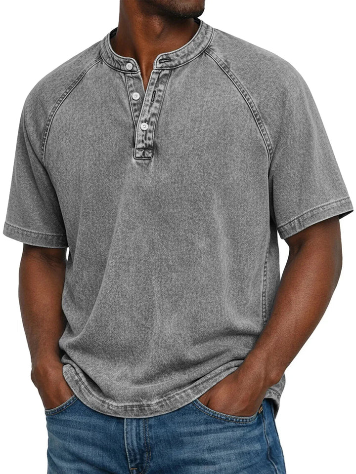 Kortärmad fritids-t-shirt för herr med raglanärmar i tvättad henley-stil