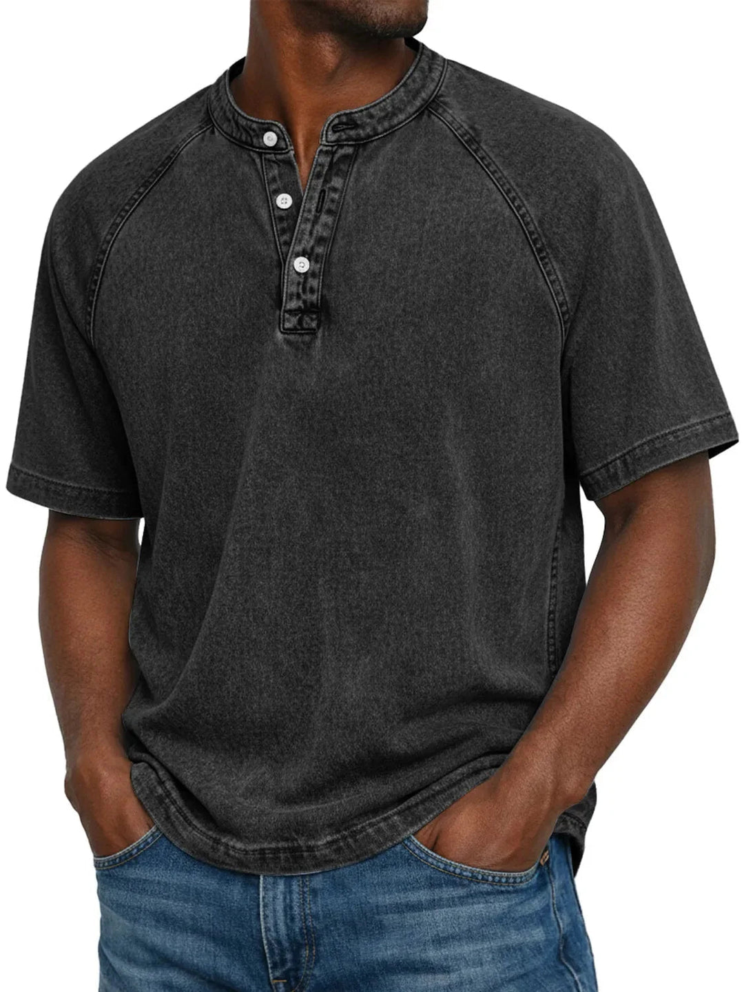Kortärmad fritids-t-shirt för herr med raglanärmar i tvättad henley-stil