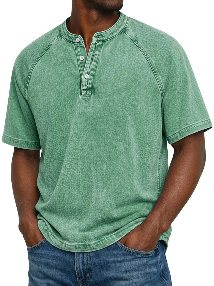 Kortärmad fritids-t-shirt för herr med raglanärmar i tvättad henley-stil