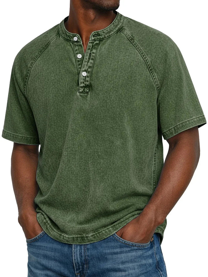 Kortärmad fritids-t-shirt för herr med raglanärmar i tvättad henley-stil