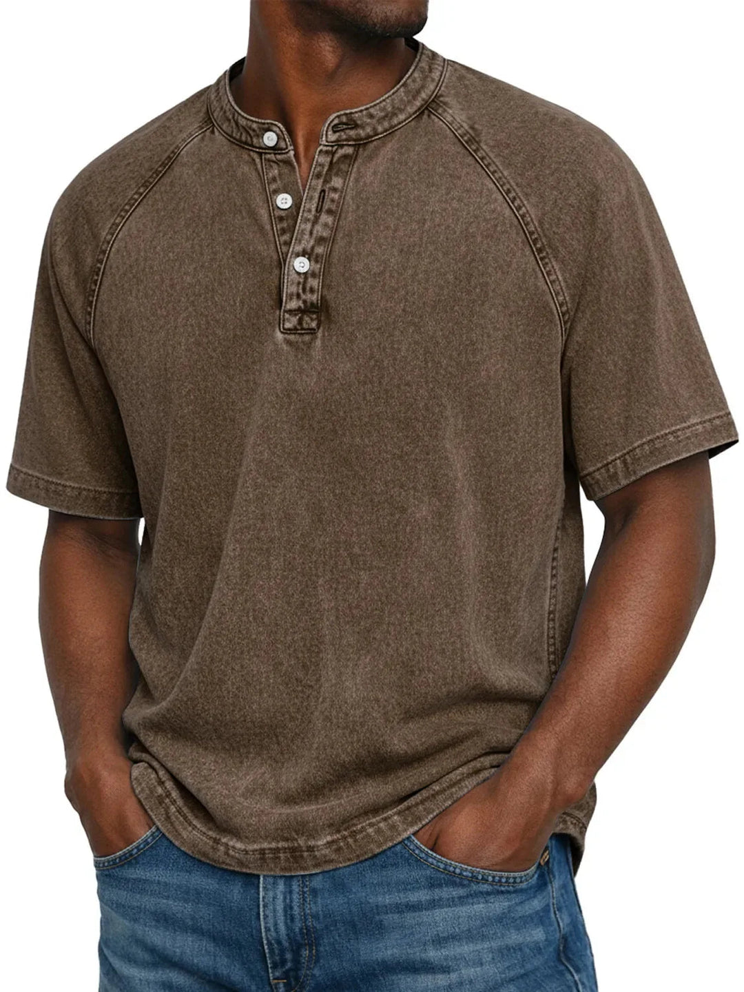 Kortärmad fritids-t-shirt för herr med raglanärmar i tvättad henley-stil