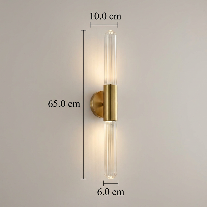 Nordisk Väggapplikation i Glas med Vattenvågsmönster i Mässing LED 1 Ljuskälla