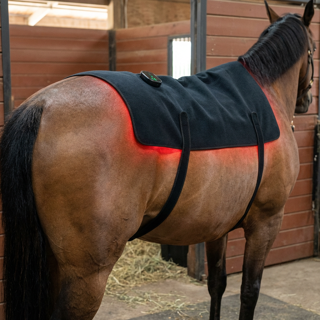 LED-ryggtäcke för hästar med rött ljus