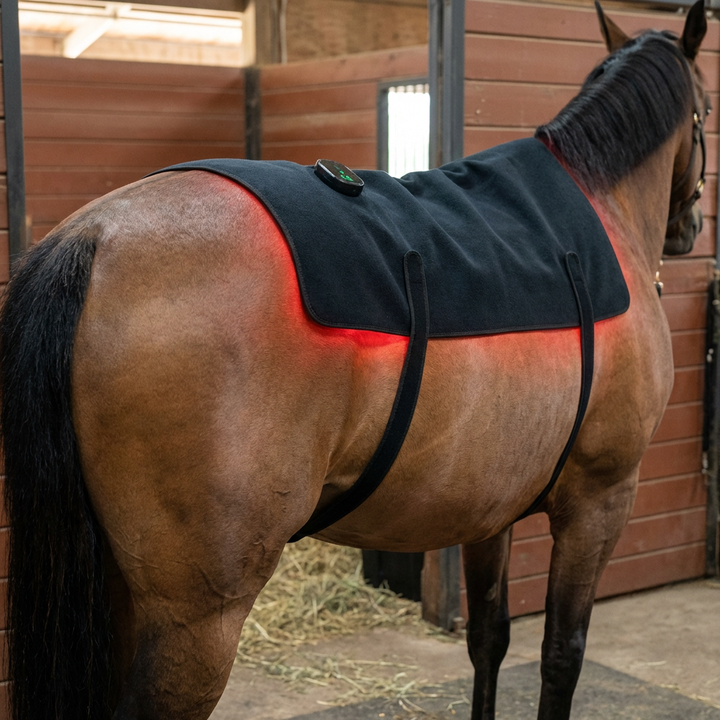LED-ryggtäcke för hästar med rött ljus
