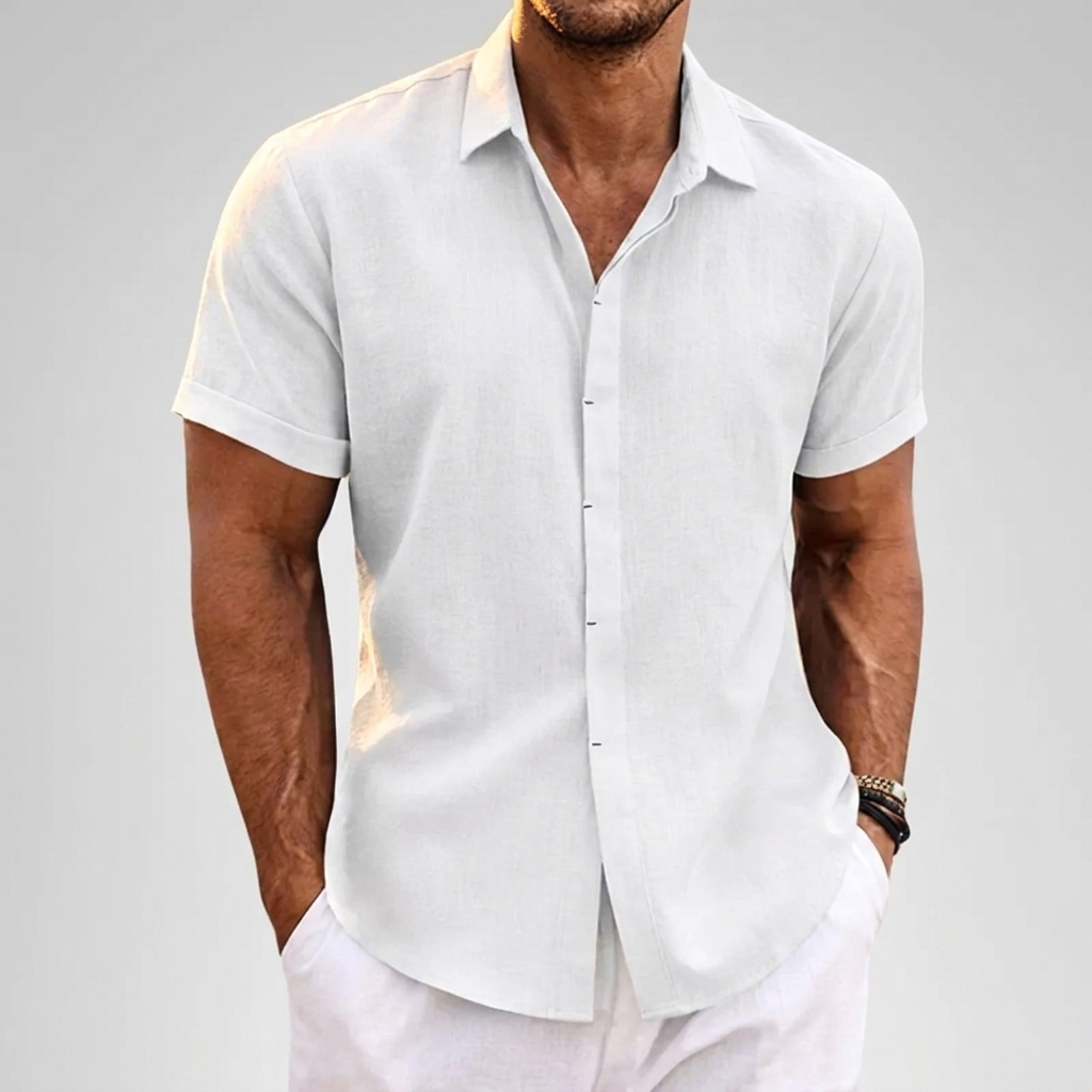 Mans Solid Färg Loose Fit Linne Blandning T-Shirt med Kort Ärma