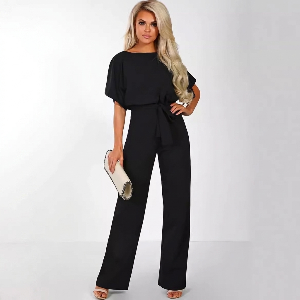 Kvinnors Jumpsuit med Kort Ärmar och Rak Ben