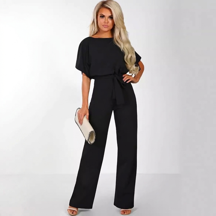 Kvinnors Jumpsuit med Kort Ärmar och Rak Ben