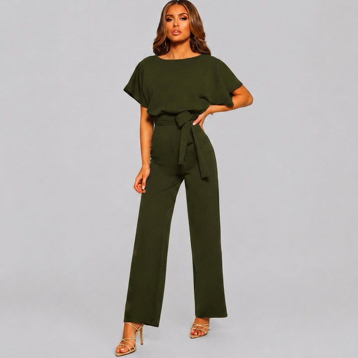 Kvinnors Jumpsuit med Kort Ärmar och Rak Ben