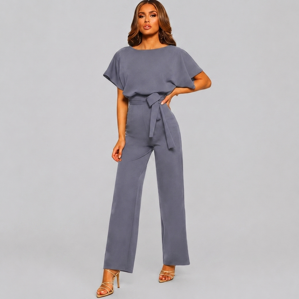 Kvinnors Jumpsuit med Kort Ärmar och Rak Ben