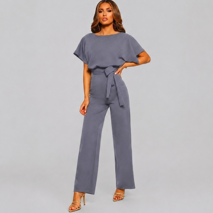 Kvinnors Jumpsuit med Kort Ärmar och Rak Ben