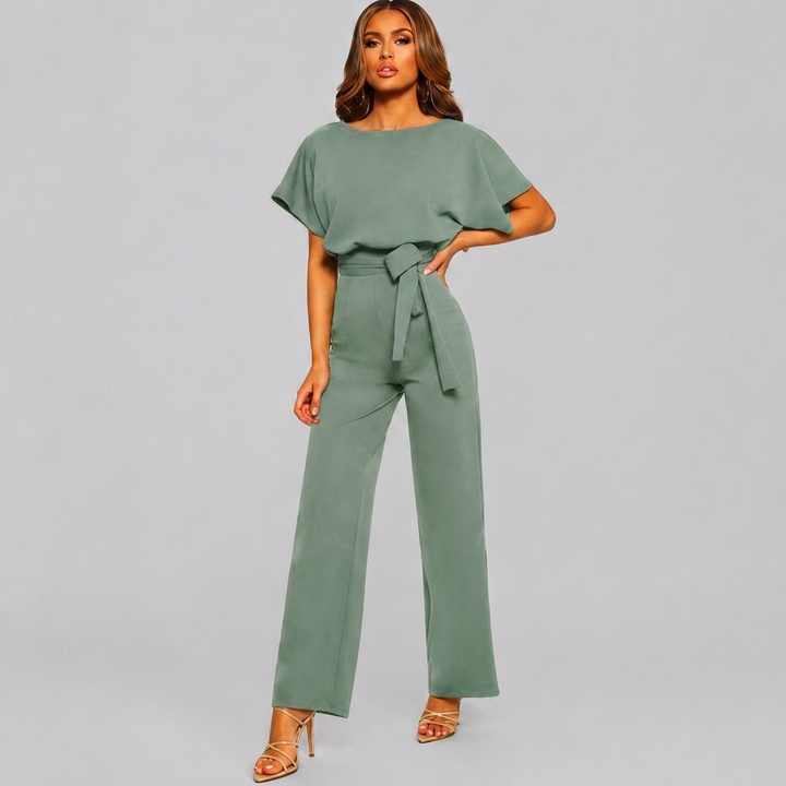 Kvinnors Jumpsuit med Kort Ärmar och Rak Ben