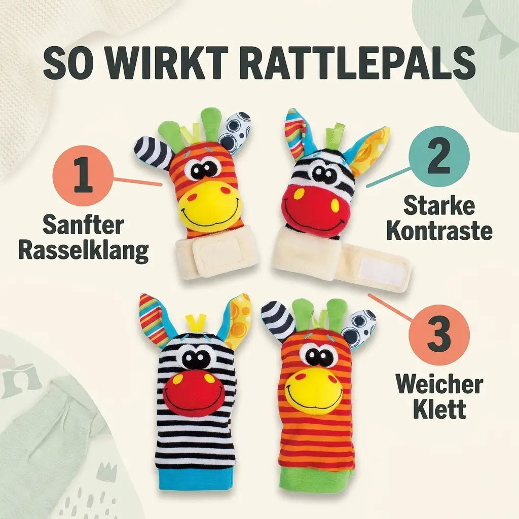 Set med rasslande hand- och fotsockor för baby, 4 delar, bomull, 0–12 månader
