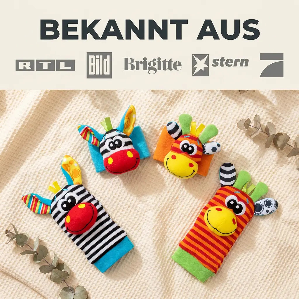 Set med rasslande hand- och fotsockor för baby, 4 delar, bomull, 0–12 månader
