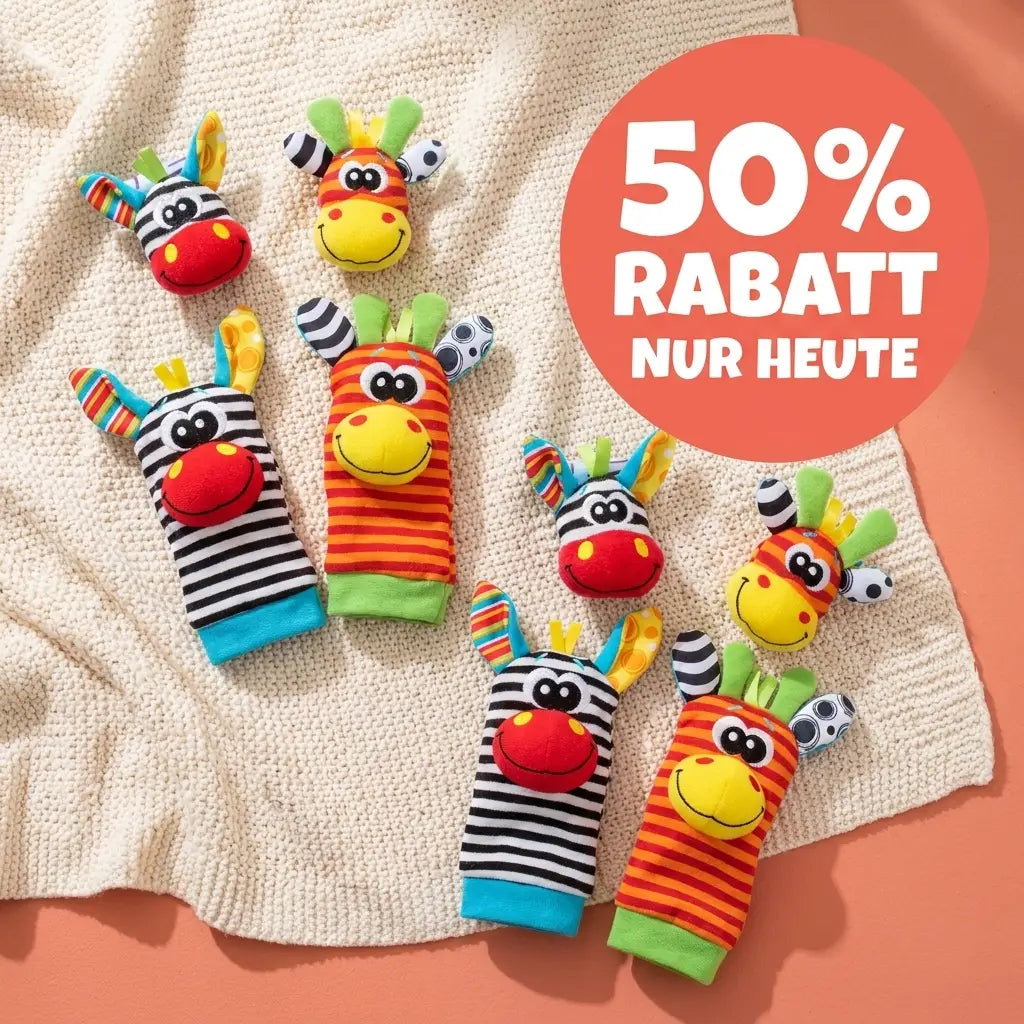 Set med rasslande hand- och fotsockor för baby, 4 delar, bomull, 0–12 månader