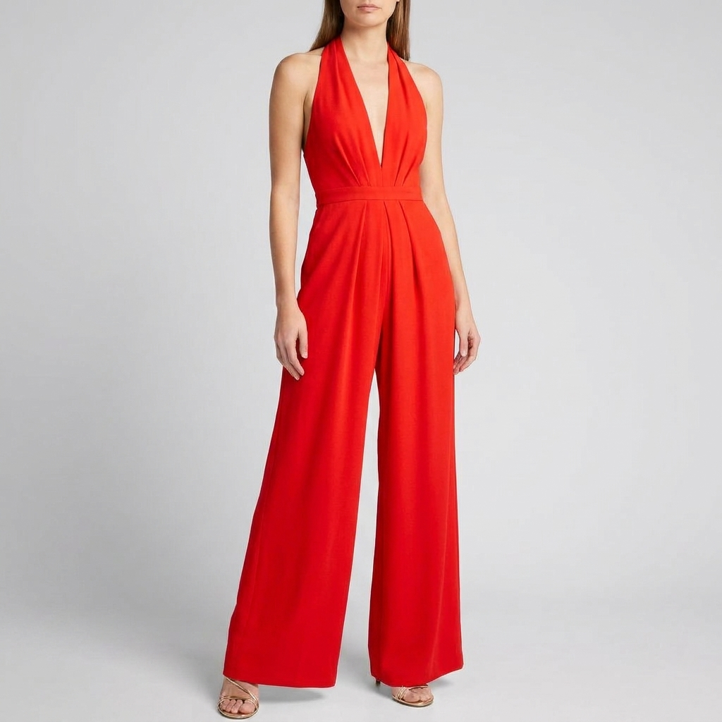 Kvinnors Rygglös Halter Bredbenad Jumpsuit