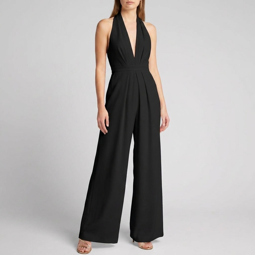Kvinnors Rygglös Halter Bredbenad Jumpsuit