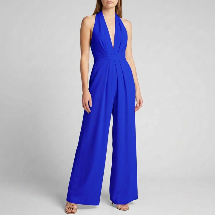 Kvinnors Rygglös Halter Bredbenad Jumpsuit