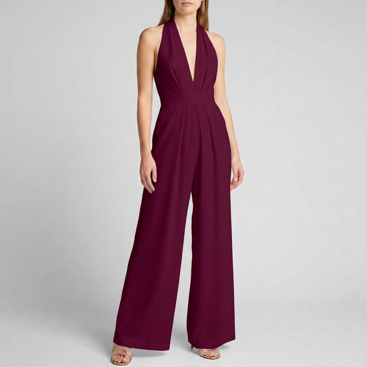 Kvinnors Rygglös Halter Bredbenad Jumpsuit