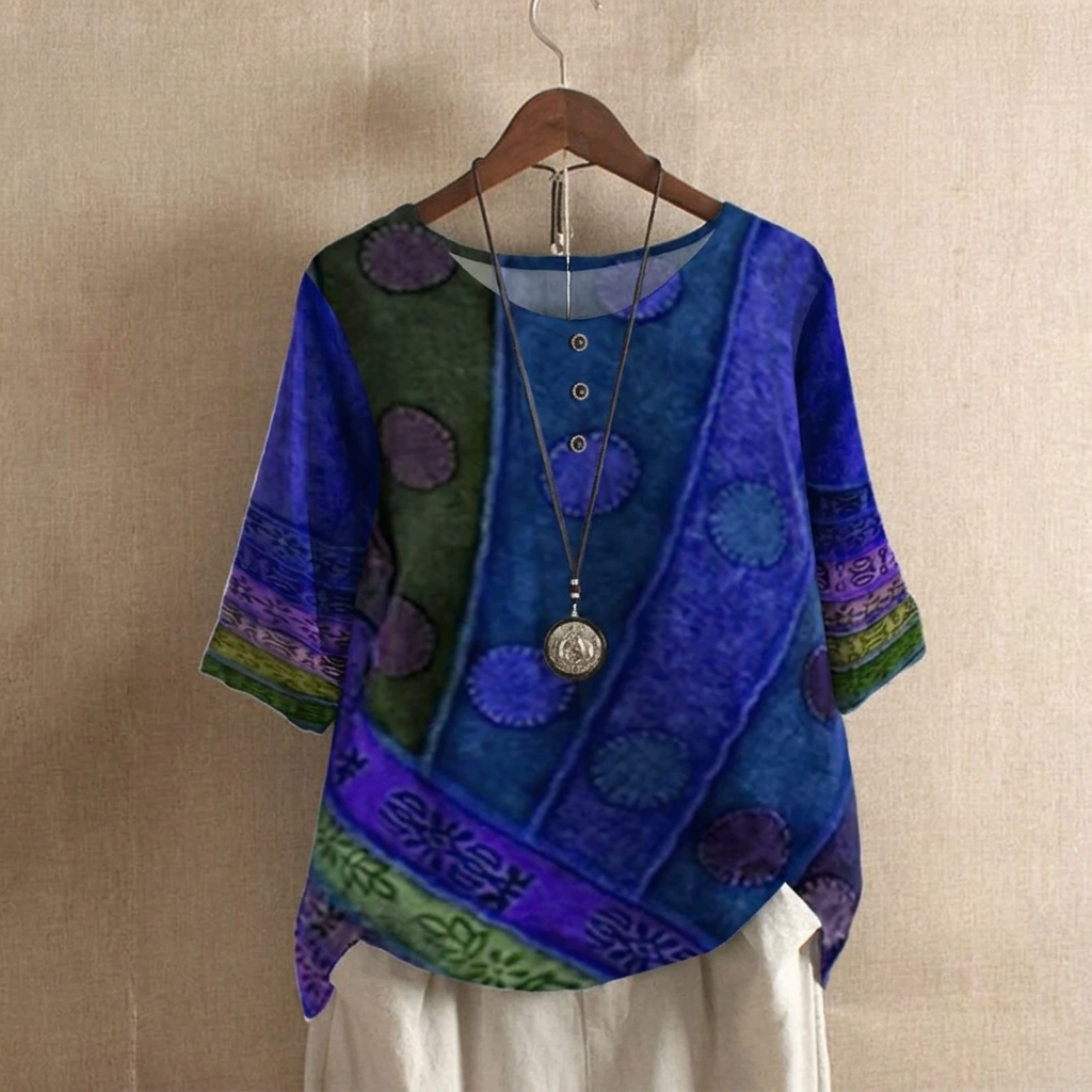 Kvinnors Boho Vintage Digitaltryck 3/4 Ärms Top