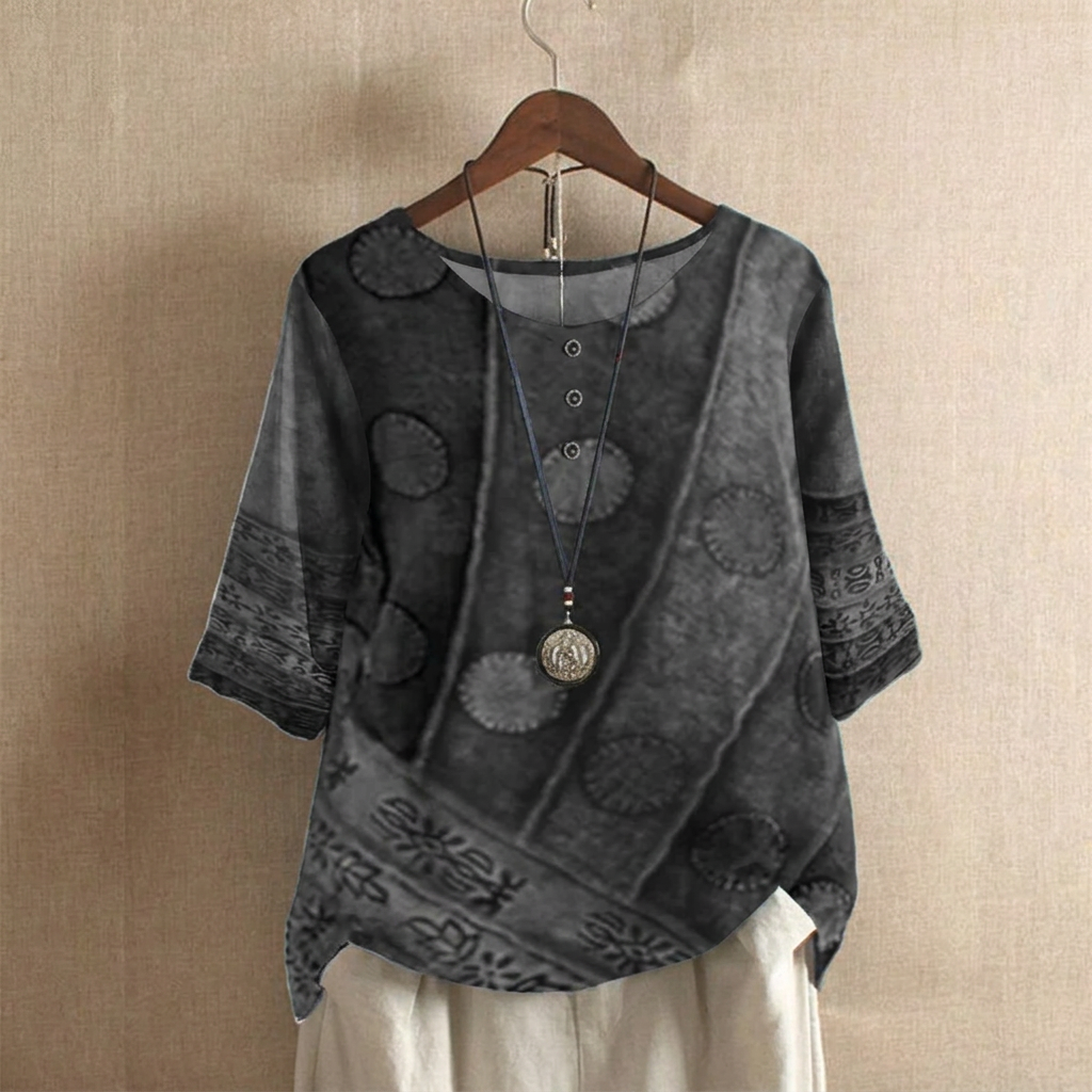 Kvinnors Boho Vintage Digitaltryck 3/4 Ärms Top