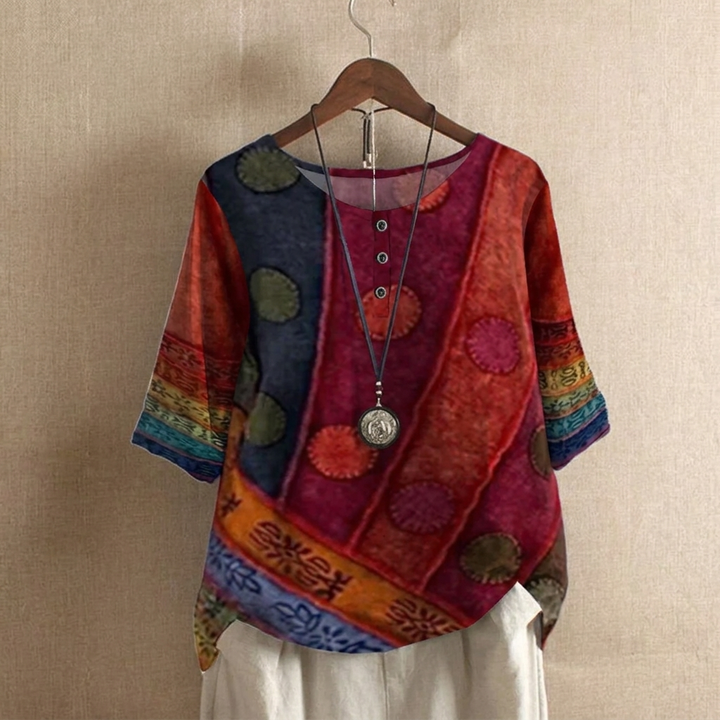 Kvinnors Boho Vintage Digitaltryck 3/4 Ärms Top