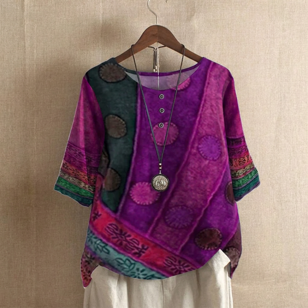 Kvinnors Boho Vintage Digitaltryck 3/4 Ärms Top
