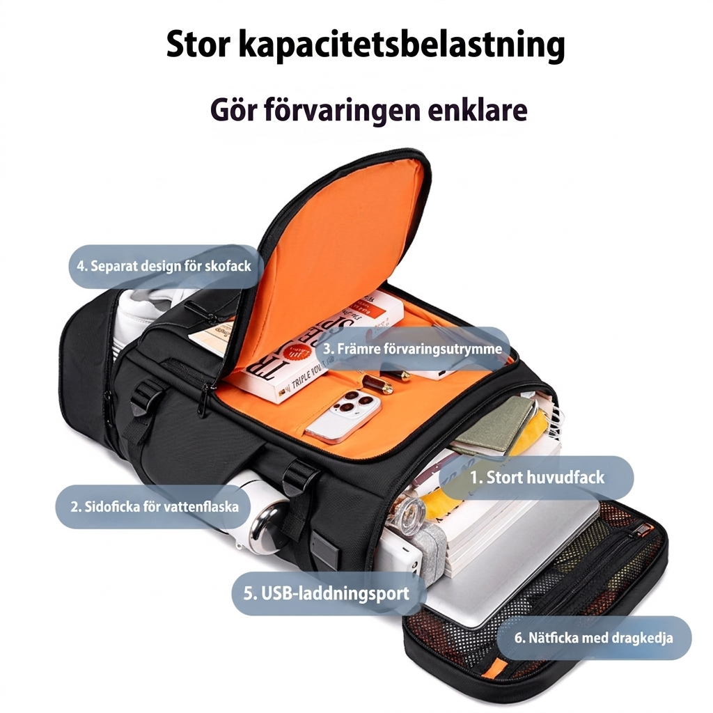 Multifunktionell Datorryggsäck med stor Kapacitet