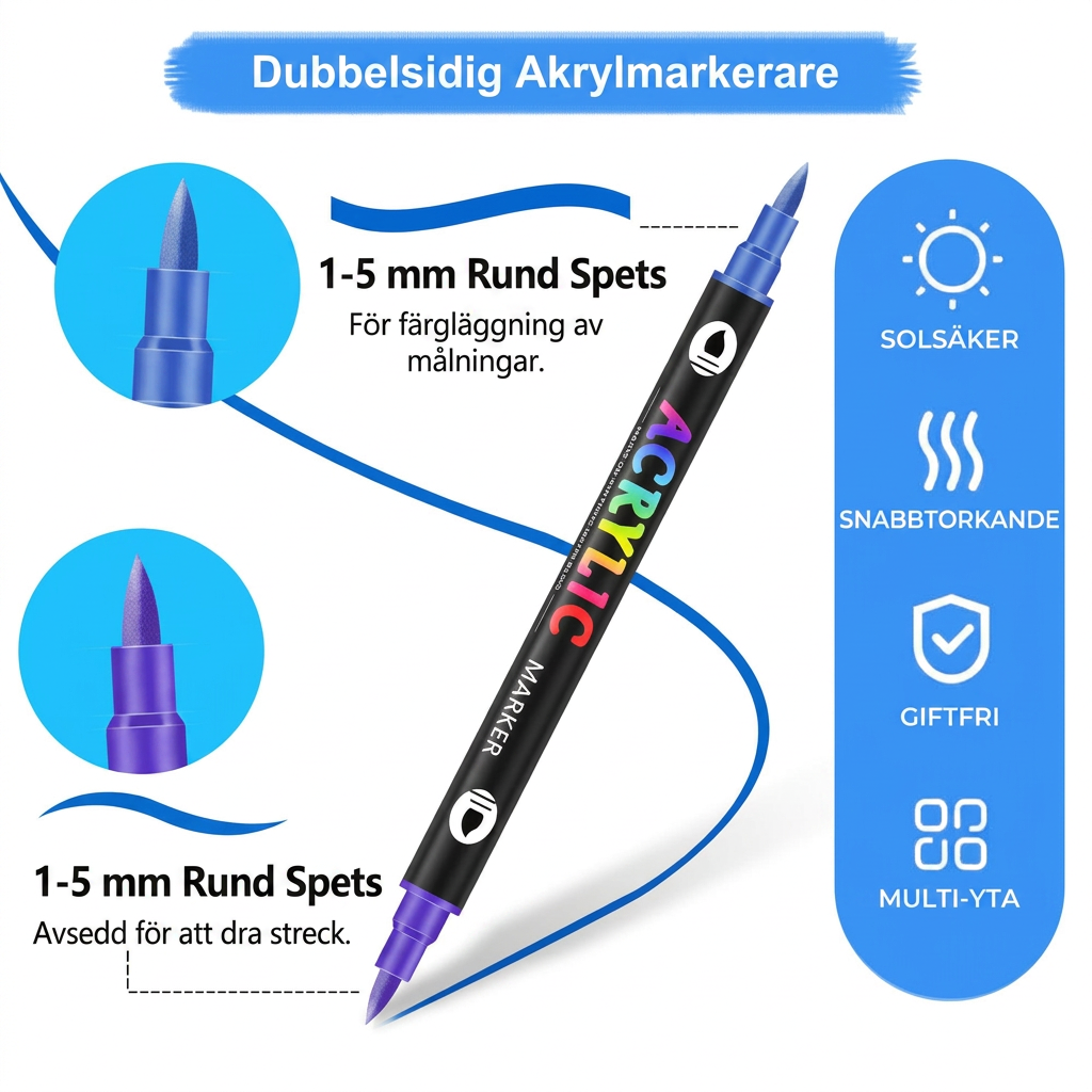 Dubbelhuvud Tvåfärgad Akrylmärkpenn
