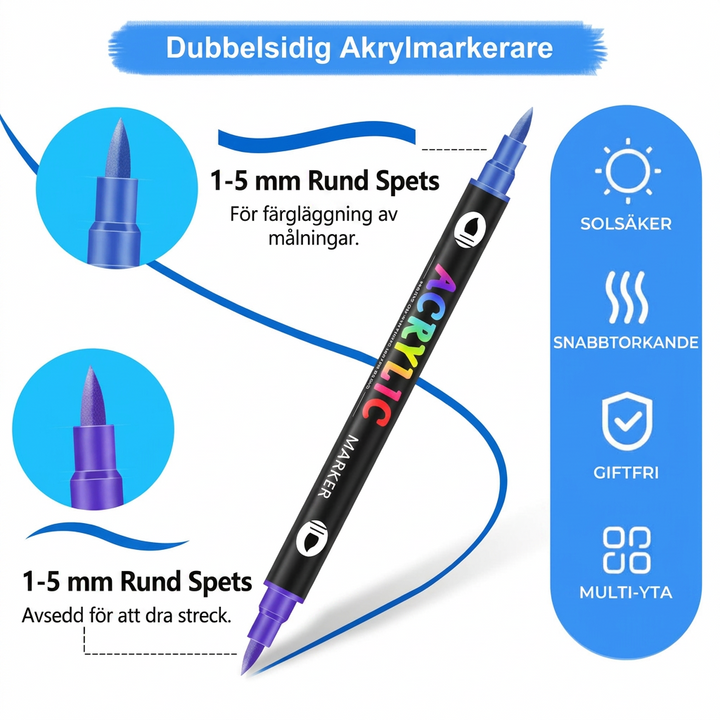Dubbelhuvud Tvåfärgad Akrylmärkpenn