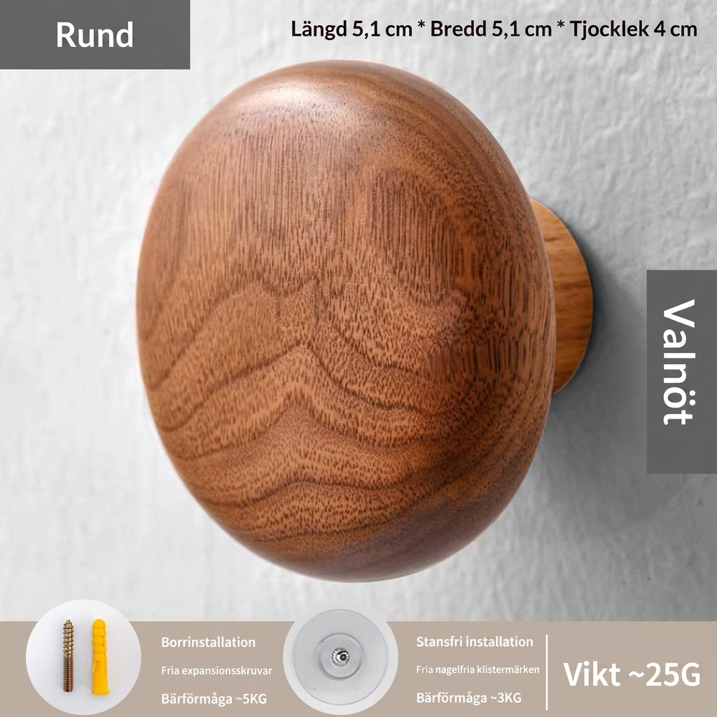 Nordisk Väggkrok i Trä med Stenformad