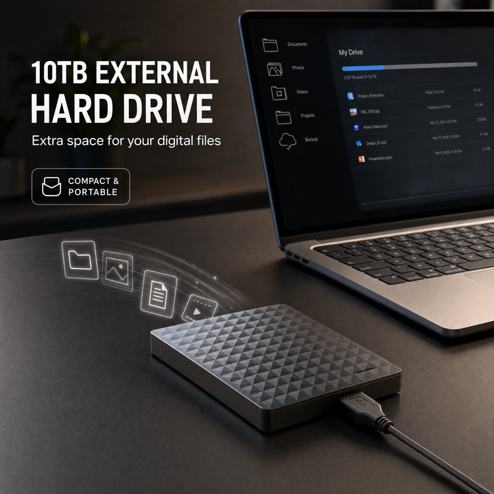Extern 10 TB HDD – portabel USB 3.0-hårddisk för filer och säkerhetskopior