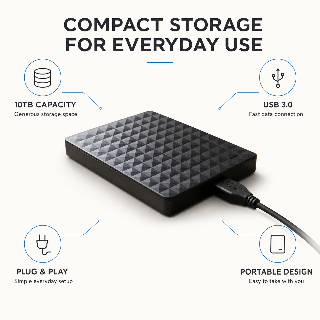 Extern 10 TB HDD – portabel USB 3.0-hårddisk för filer och säkerhetskopior