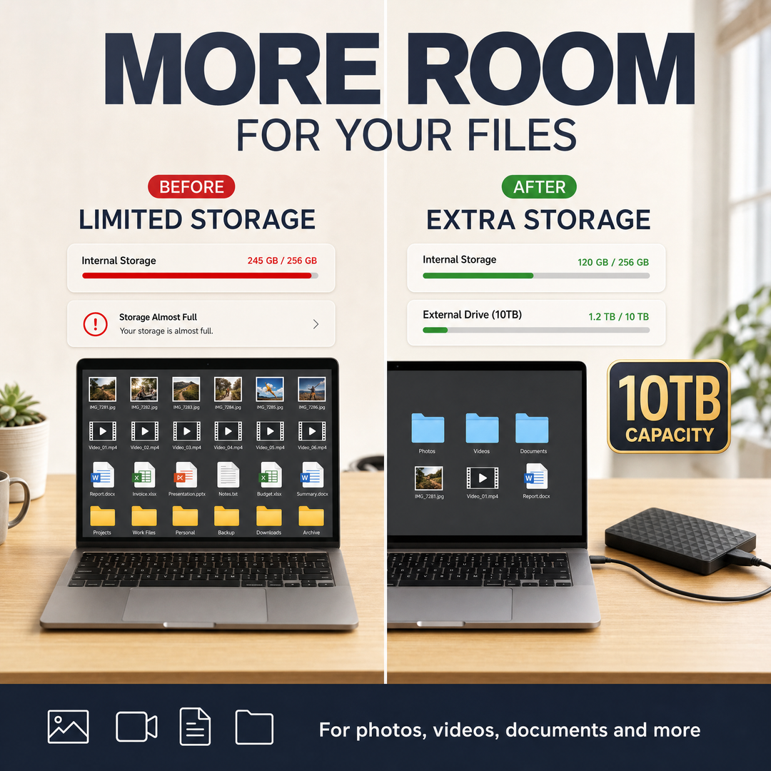 Extern 10 TB HDD – portabel USB 3.0-hårddisk för filer och säkerhetskopior