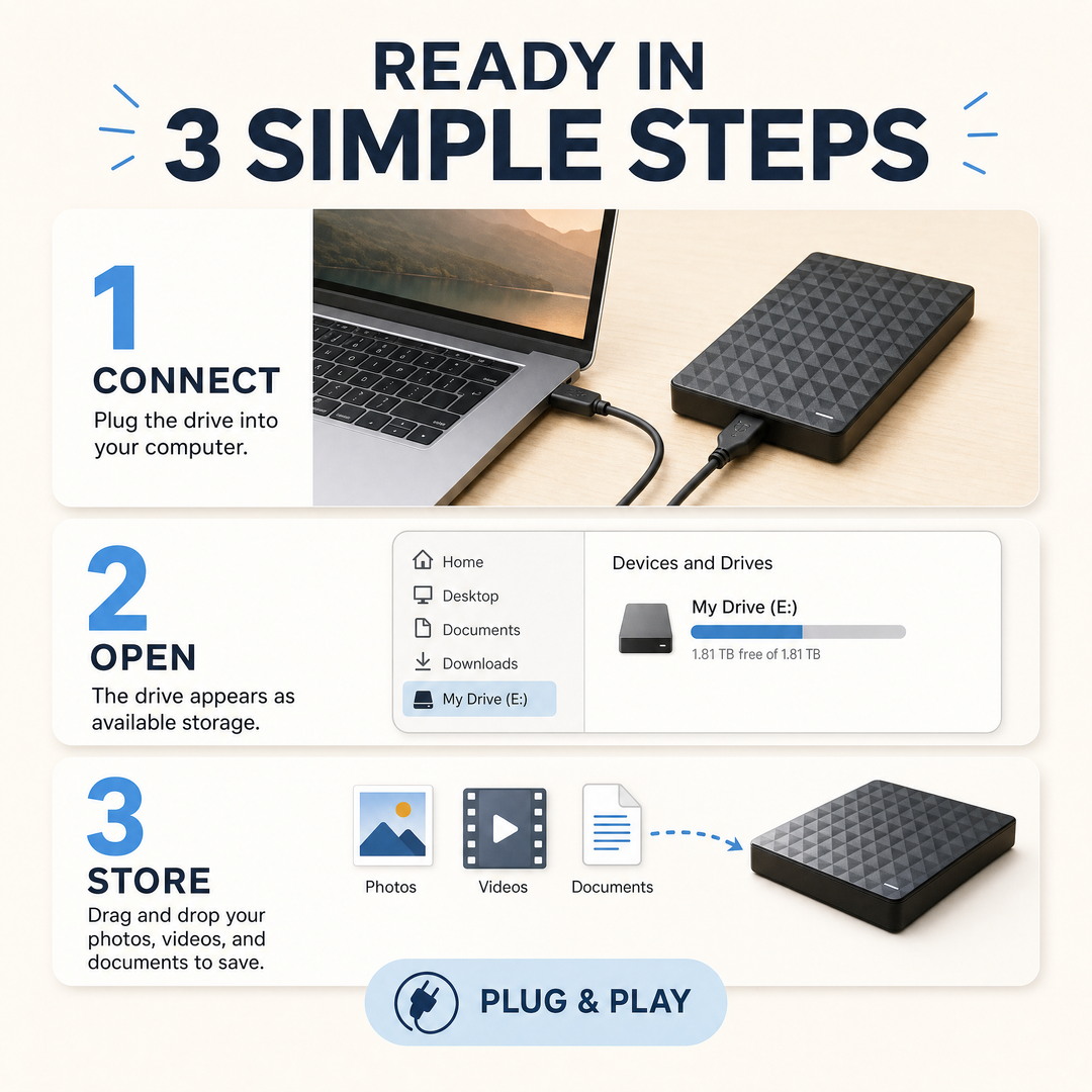 Extern 10 TB HDD – portabel USB 3.0-hårddisk för filer och säkerhetskopior
