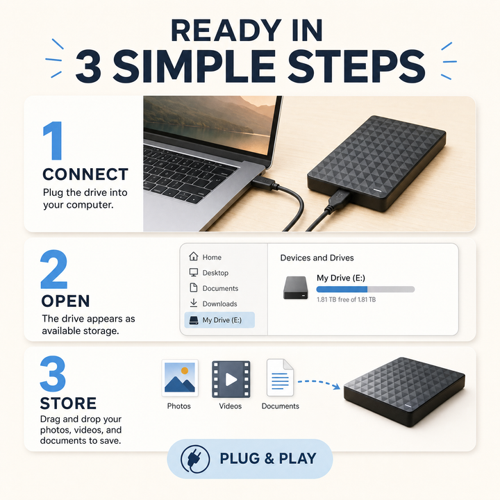 Extern 10 TB HDD – portabel USB 3.0-hårddisk för filer och säkerhetskopior